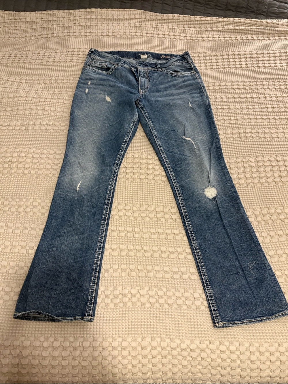 Silver Jeans Women's Distressed Blue Bootcut Denim